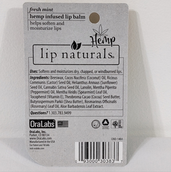 Hemp Infused Fresh Mint Lip Balm - Picture 2 of 2